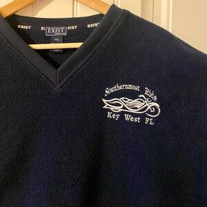 Vintage Key West Biker Men Fleece XXL 2XL Navy Blue V Neck Sweatshirt Motorcycle